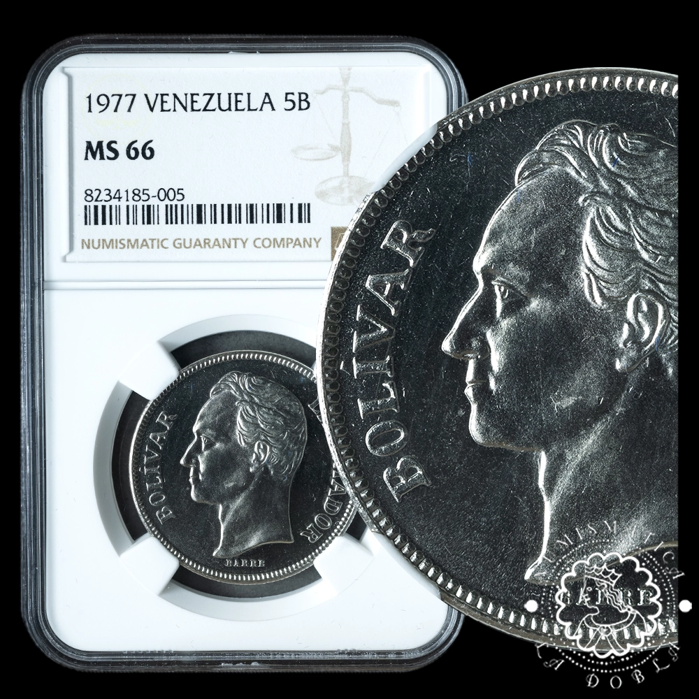 1977 – PRUEBA 5 BOLÍVARES – ВЕНЕСУЭЛА – Мадрид – NGC MS66