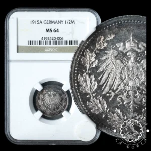 1915 - 1/2 MARK - Wilhelm II - ALEMANIA - Berlín - NGC MS64