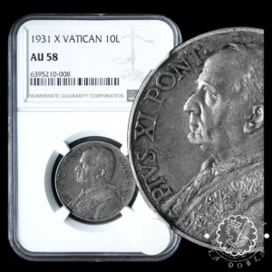 1931 - 10 LIRE - Pio XI - VATICANO - NGC AU58