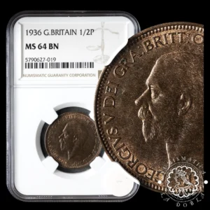1936 - 1/2 PENIQUE - REINO UNIDO - Londres - NGC MS64 BN