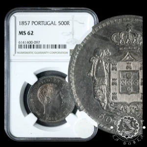 1857 - 500 REIS - Pedro V - PORTUGAL - Lisboa - NGC MS62