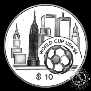 1994 - 10 DOLLARS Plata PROOF - World Cup USA 94 - ESTADOS CARIBEÑOS