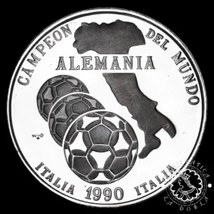1990 - 5 PESOS Plata PROOF - Alemania Campeón del Mundo - CUBA