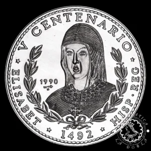 1990 - 10 PESOS Plata PROOF - V Centenario - Isabel La Católica - CUBA