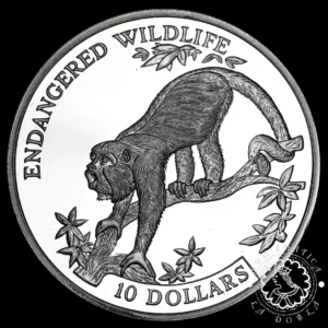 1995 - 5 DOLLARS Plata PROOF - Endangered Wildlife - Mono Aullador - BELICE