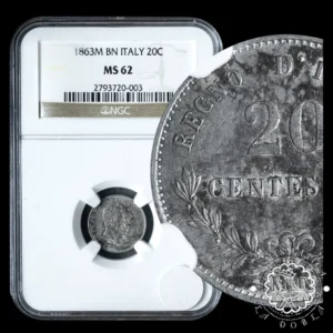 1863 - 20 CENTESIMI - Víctor Emanuel II - ITALIA - Milán - NGC MS62