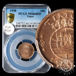 1958 - 10 CENTAVOS - TIMOR - Lisboa - PCGS MS66 RD TOP POP