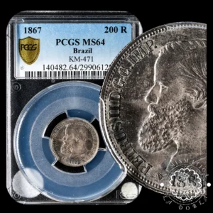 1867 - 200 REIS - BRASIL - Río de Janeiro - PCGS MS64