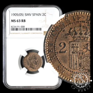 1905 *05 - 2 CÉNTIMOS - Alfonso XIII - SM V - NGC MS63 RB