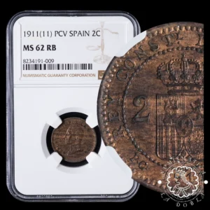 1911 *11 - 2 CÉNTIMOS - Alfonso XIII - PC V - NGC MS62 RB