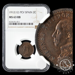 1912 *12 - 2 CÉNTIMOS - Alfonso XIII - PC V - NGC MS63 RB