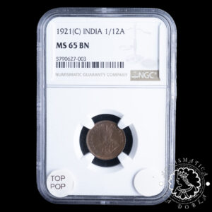 1921 - 1/12 ANNA - Jorge V - INDIA - Calcuta - NGC MS65 BN (TOP POP)