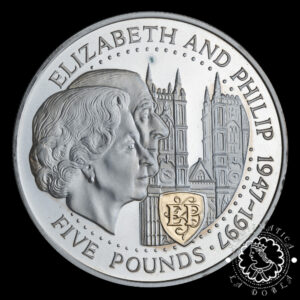 1997 - 5 POUNDS Plata PROOF - Elisabeth and Philip 1947 1997 - GUERNSEY