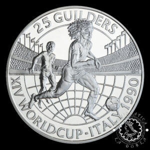 1990 - 25 GUILDERS Plata PROOF - XIV World Cup Italy - SURINAME