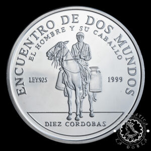1999 - 10 CÓRDOBAS Plata PROOF - El Hombre y su Caballo - NICARAGUA