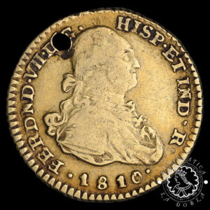 1810 - ESCUDO -  Fernando VII - Popayan JF - MBC (Perforación)