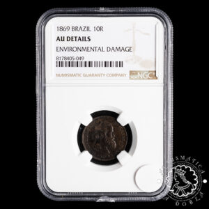 1869 - 10 REIS - Pedro II - BRASIL - Bruselas - NGC AU Details