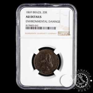 1869 - 20 REIS - Pedro II - BRASIL - Bruselas - NGC AU Details