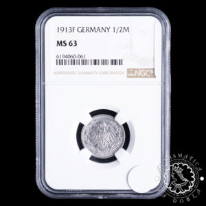 1913 - 1/2 MARK - Wilhelm II - ALEMANIA - Stuttgart - NGC MS63