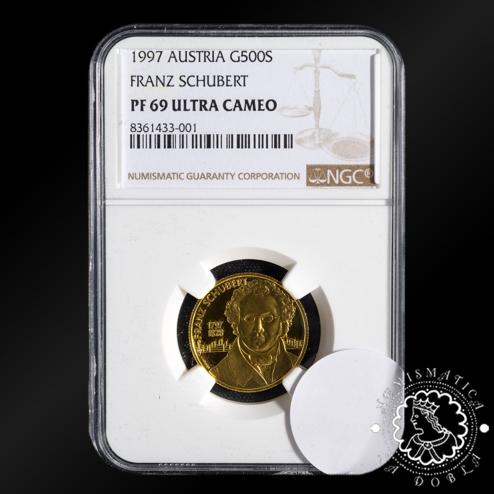 1997 – 500 SHILLINGS – 8 Gr Oro PF – Austria – Franz Shubert – NGC PF69 UC