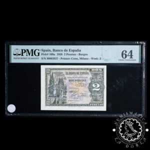 1938 - 2 PESETAS - Burgos - Pick 109a Serie I - PMG 64