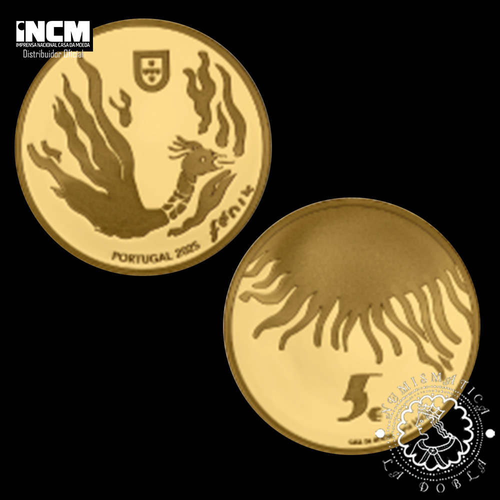2025 – 5 EURO Oro PROOF – Fénix – El Renacimiento de la Luz – PORTUGAL