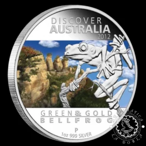 2012 - 1 Onza Plata PF 1$ - Discover Australia - Green & Gold Bellfrog - AUSTRALIA
