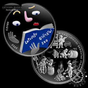 2025 - 5 EURO Plata PROOF - First Book in Latvian - LETONIA