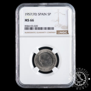1957 *70 - 5 PESETAS - Franco - NGC MS66 (TOP POP)