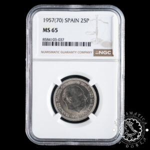 1957 *70 - 25 PESETAS - Franco - NGC MS65