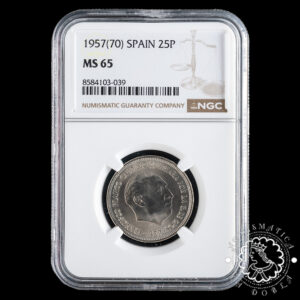 1957 *70 - 25 PESETAS - Franco - NGC MS65