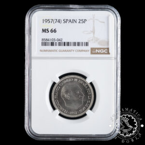 1957 *74 - 25 PESETAS - Franco - NGC MS66