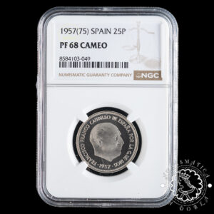 1957 *75 - 25 PESETAS - Franco - NGC PF68 (TOP POP)