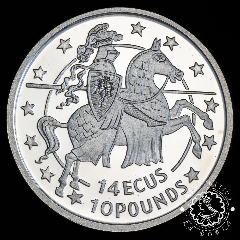1992 – 14 ECUS / 10 LIBRAS Plata PROOF – Caballero – GIBRALTAR